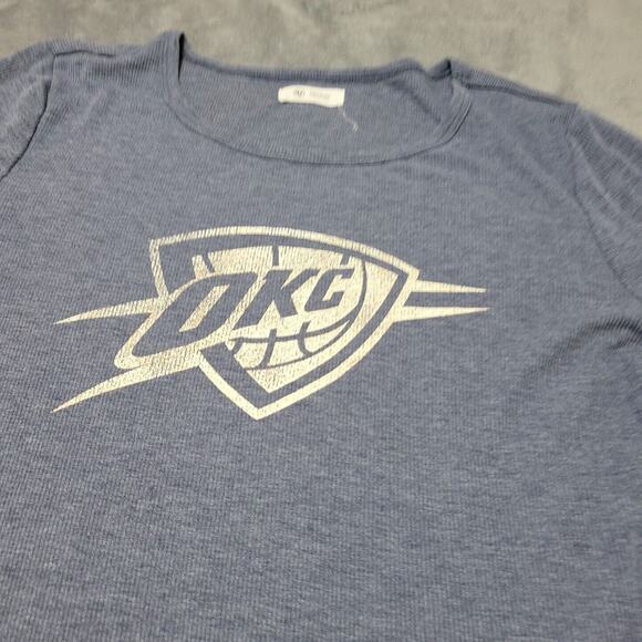 OKC Shirt Womens Medium NBA Basketball Oklahoma City Thunder Gray Long Lined Tee - Picture 3 of 12